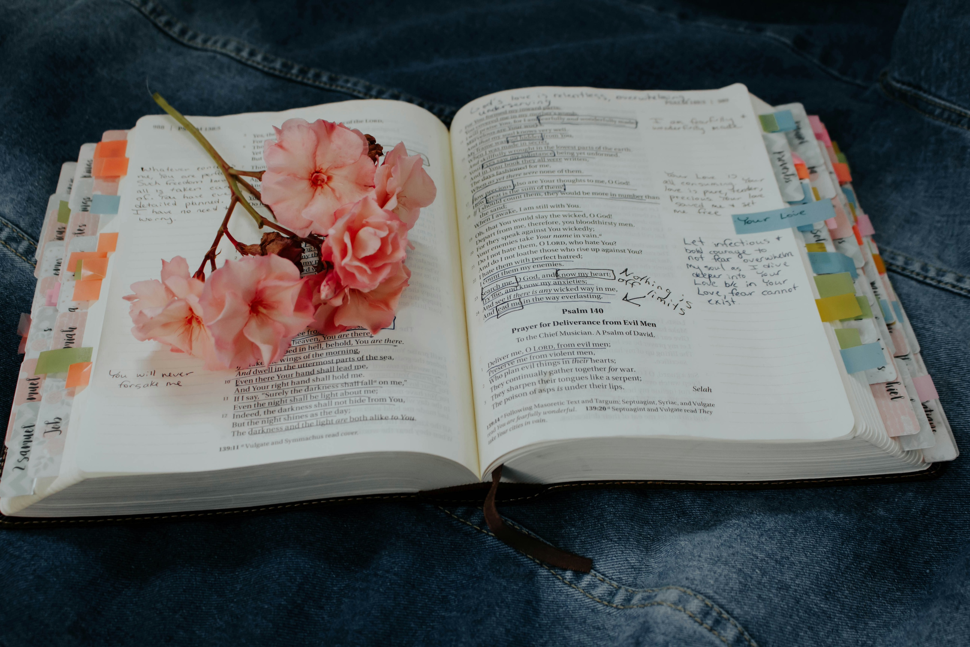 SAT and ACT test prep book with notes and annotations.